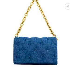 Denim pillow top cushion, handbag with Gold Strap, brand new without tags